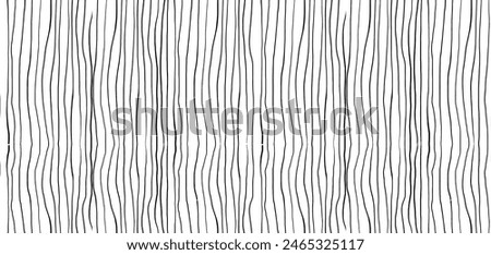 Hand drawn thin black wavy vertical lines pattern on a white background. Seamless vector design for textiles, wallpapers, and prints