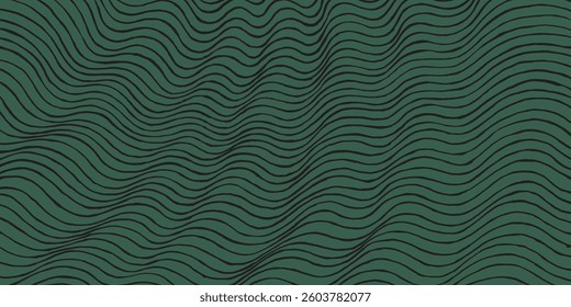 Hand drawn thin brush lines abstract minimal waves and ripples pattern in green, Japanese, ethnic handcrafted, wood carving textured background, simple water graphic for textile, carpet, 