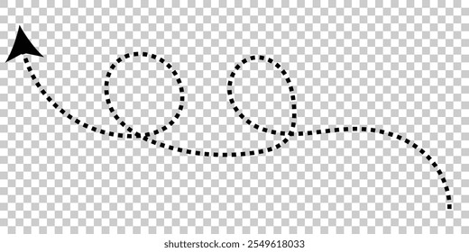  hand drawn  thin curved dotted line arrows. Black dot vector pointers pointing in different directions. on isolated background eps 10.