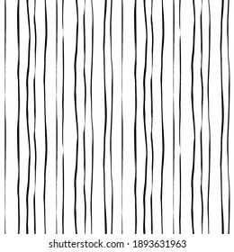 Hand drawn thin doodle lines vector seamless pattern. Black freehand vertical stripes. Abstract vector geometric black and white simple pattern. Print for interior design, wrapping paper, fabric.