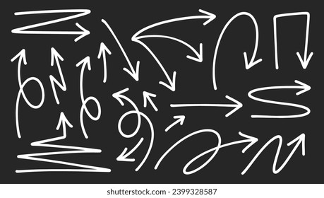 Hand drawn thin line arrows set. Vector illustration.