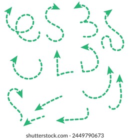 Hand drawn thin line arrows set. Many vector curvy and wavy arrows isolated on white background.