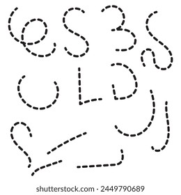 Hand drawn thin line arrows set. Many vector curvy and wavy arrows isolated on white background.