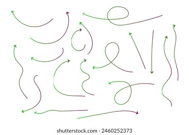 Hand drawn thin line arrows and direction signs set.
