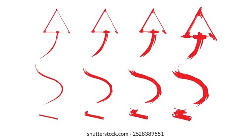 Hand drawn thin line arrows set. Arrow icon. Doodle arrow. Collection different arrows sign. Many vector curvy and wavy arrows isolated on white background.