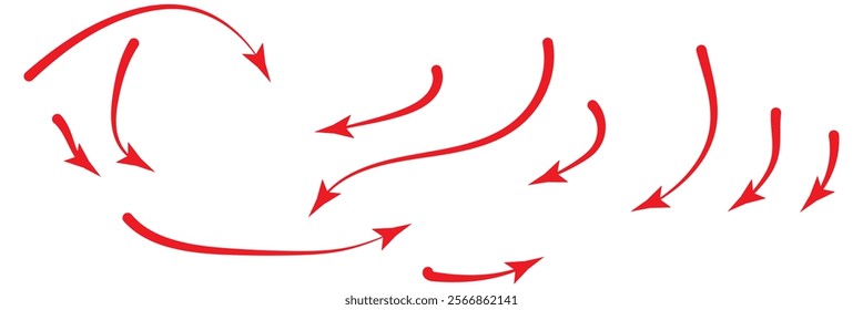 Hand drawn thin line arrows set. Vector doodle design elements isolated on white background. side up down Thin Arrows.