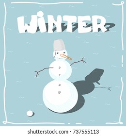 Hand drawn thin line colored icon, vector logo template illustration. Winter holiday decoration, snowman.