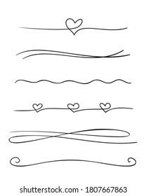 Hand drawn thin line divider. Set isolated on white background. Vector illustration