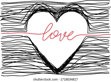 hand drawn thin line heart. Abstract outline stroke illustration isolated on white background