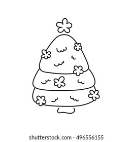 Hand drawn thin line icon, vector logo template illustration. Winter holiday Christmas tree. New Year and Christmas isolated symbol. Black on white pictogram. Simple mono linear modern design.