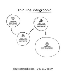 Diseño gráfico de línea delgada dibujado a mano con círculos e iconos financieros para los pasos de procesos de Business con opciones.