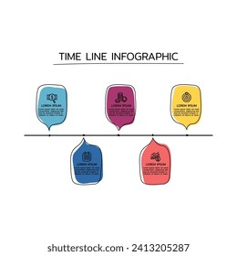 Hand drawn thin line infographic design with step and financial icons for Business process steps with 5 options.