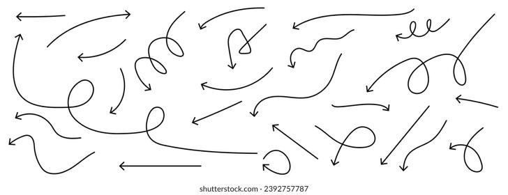 Hand drawn thin lines arrows. Vector illustration
