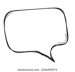 Hand drawn think and talk speech bubbles with message, greetings and dialog. Doodle style. Isolated