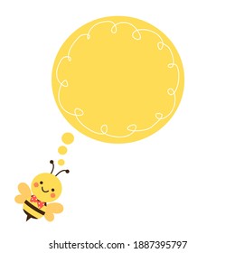 Hand drawn thought bubble icon sign with flying bee cartoon on white background vector illustration.