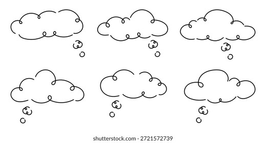 Pensamento desenhado à mão bolhas conjunto de nuvens. Desenho pensando nuvens para ideias imaginação brainstorming quadrinhos esboço estilo simples linha preta ilustração coleção
