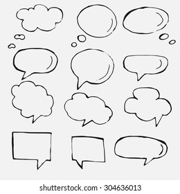 Hand Drawn Thought And Speech Bubbles And Balloons. Blank Empty White Speech Bubbles. Speech Bubble Icons. Think Cloud Symbols. Sketch Hand Drawn Bubble Speech. Vector Dream Bubbles. 
