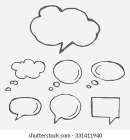 Hand Drawn Thought And Speech Bubbles And Balloons. Blank Empty White Speech Bubbles. Speech Bubble Icons. Think Cloud Symbols. Sketch Hand Drawn Bubble Speech. Vector Dream Bubbles.
