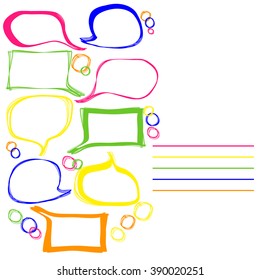 Hand drawn thought and speech bubbles and balloons. Sketch hand drawn bubble speech. Vector dream bubbles.