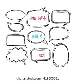 hand drawn thought and speech bubbles. empty speech bubbles. sketch hand drawn bubble speech. set of text balloons.