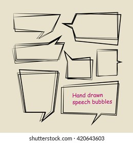 hand drawn thought and speech bubbles. empty speech bubbles. sketch hand drawn bubble speech. 