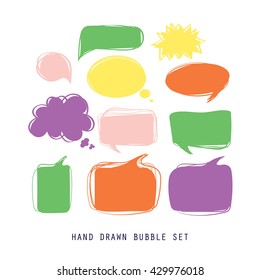 Hand Drawn Thought And Speech Bubbles. Empty Speech Bubbles. Sketch Hand Drawn Bubble Speech. Set Of Text Balloons.