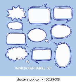hand drawn thought and speech bubbles. empty speech bubbles. sketch hand drawn bubble speech. set of text balloons.