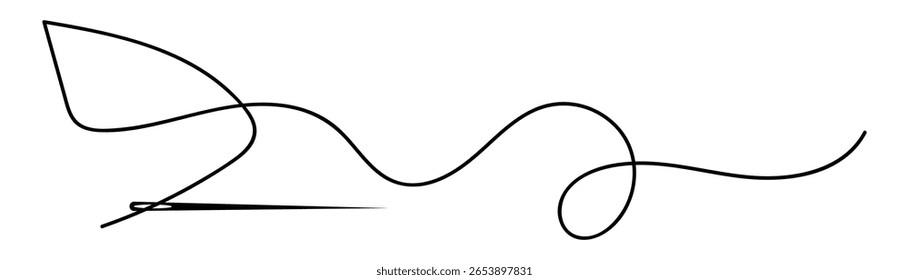 Hilo dibujado a mano con aguja, Ilustración vectorial de bucle de línea. Garabato abstracto línea doodle, hilo negro aleatorio a mano alzada
