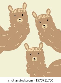 hand drawn three cute llamas vector illustration. creative nursery designs for kids room, fabric, wrapping, wallpaper, textile, apparel.