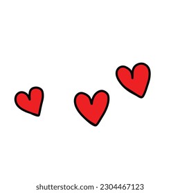 Mano dibujó tres corazones aislados en fondo blanco,ilustración vectorial eps10