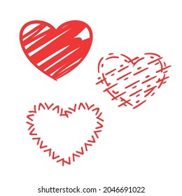 Hand Drawn of Three Hearts Vector Set.