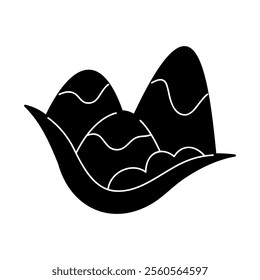 Hand drawn three mountains in black and white colors. Clip art for your projects.