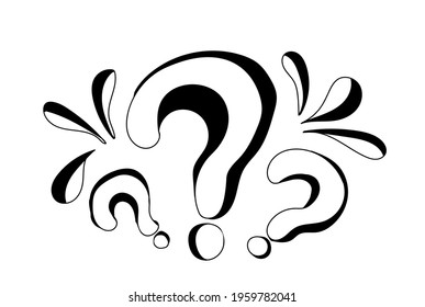 Hand drawn three question marks in doodle style. Sketch style icon. Isolated on white background