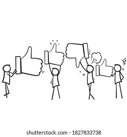 hand drawn thumb icon symbol like and dislike Customer review rating. People give review rating and feedback. doodle