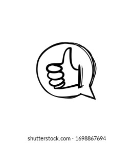 hand drawn thumb up symbol for like button icon illustration with doodle style vector isolated