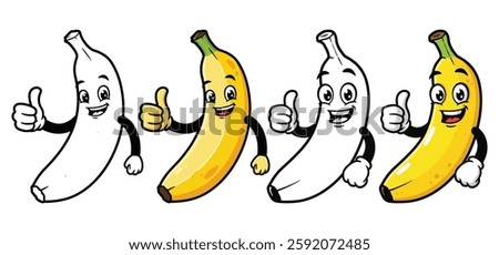  Hand drawn Thumbs up Banana vector Clipart Illustration with a white background 