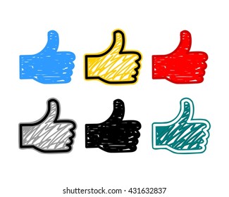  Hand Drawn Thumbs Up Colorful Feedback Set