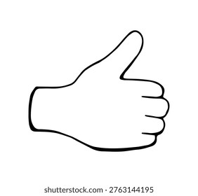Hand drawn thumbs up gesture icon simple approval like symbol minimal doodle style isolated vector illustration