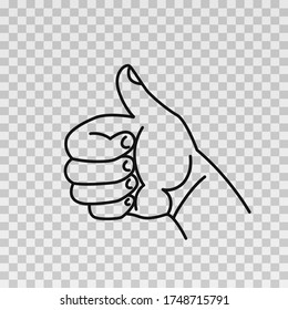 Hand drawn Thumbs up isolated on transparent background. Sketch. Vector illustration.