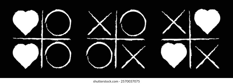 Hand drawn tic tac toe game, doodle X-O children game.  Play tic tac toe draw. Game tic tac toe icon.