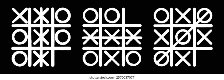 Hand drawn tic tac toe game, doodle X-O children game.  Play tic tac toe draw. Game tic tac toe icon.