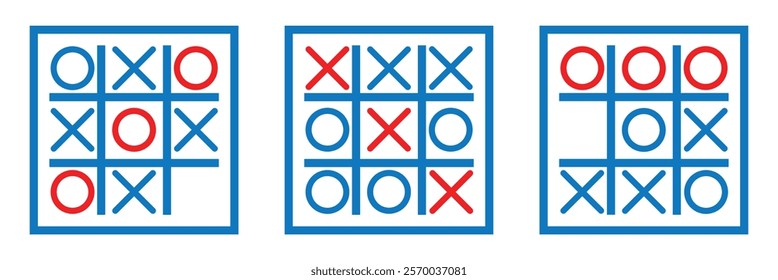 Hand drawn tic tac toe game, doodle X-O children game.  Play tic tac toe draw. Game tic tac toe icon.