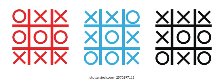 Hand drawn tic tac toe game, doodle X-O children game. Noughts and win. Play tictactoe draw. Tic tac toe.