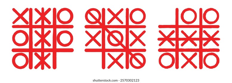 Hand drawn tic tac toe game. X-O children game. Play a tictactoe draw. Noughts and win. tic tac toe.