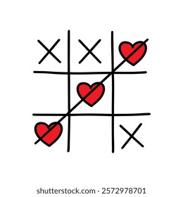 Hand drawn tic tac toe with hearts. Cute vector illustration. Happy valentine's day element for your designs