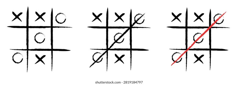 Hand Drawn Tic Tac Toe Vector Set | Doodle Noughts and Crosses, XO Game Board, Pencil Sketch Grid, and Paper Strategy Symbol