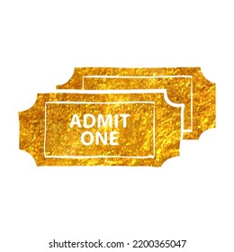Hand drawn Ticket icon in gold foil texture vector illustration