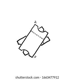 Hand Drawn Ticket Icon Vector. Line Raffle Ticket Symbol.doodle Style Vector