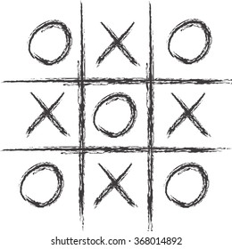 Hand drawn tic-tac-toe game, Vector illustration