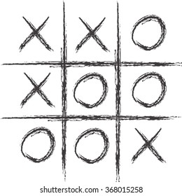 Hand drawn tic-tac-toe game, Vector illustration